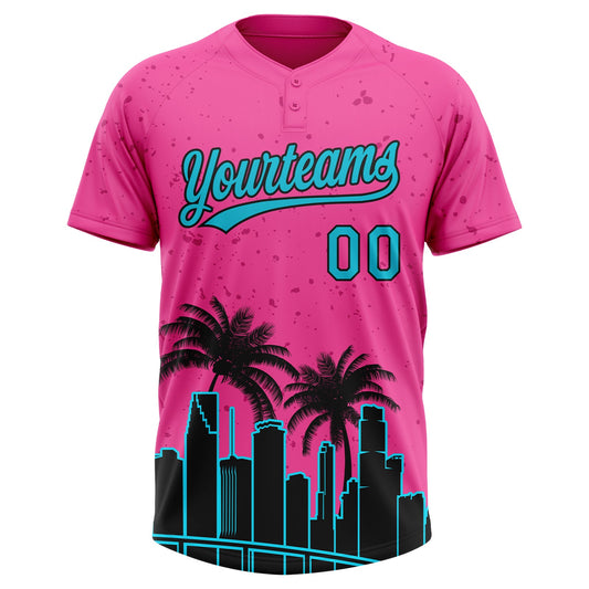 Maxcorners Custom Pink Lakes Blue-Black Miami Palm Trees City Edition Two-Button Unisex Softball Jersey LM2605
