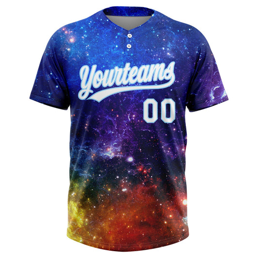 Maxcorners Custom Graffiti Pattern White-Light Blue Galaxy Star Two-Button Unisex Softball Jersey LM2605