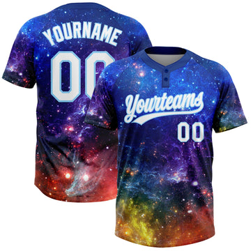 Maxcorners Custom Graffiti Pattern White-Light Blue Galaxy Star Two-Button Unisex Softball Jersey LM2605