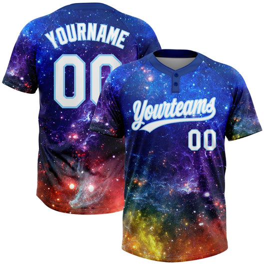 Maxcorners Custom Graffiti Pattern White-Light Blue Galaxy Star Two-Button Unisex Softball Jersey LM2605