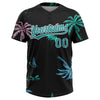 Maxcorners Custom Black Teal-White Hawaii Palm Trees Two-Button Unisex Softball Jersey LM2605