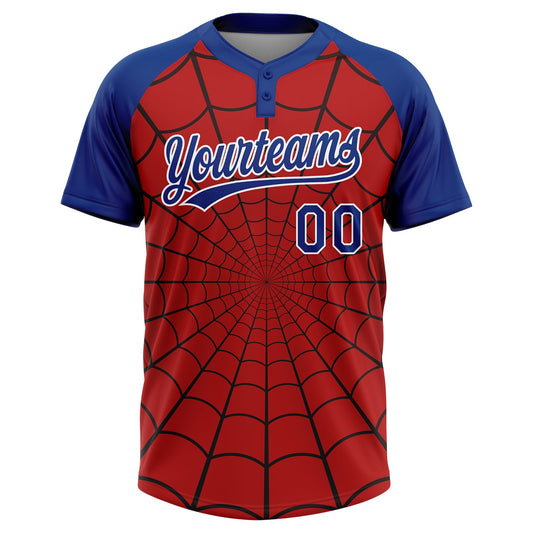 Maxcorners Custom Red Royal-White Spider Web 3D Pattern Design Two-Button Unisex Softball Jersey LM2605