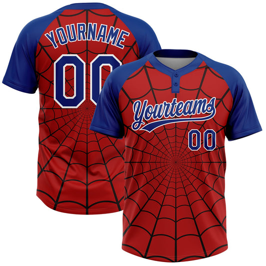 Maxcorners Custom Red Royal-White Spider Web 3D Pattern Design Two-Button Unisex Softball Jersey LM2605