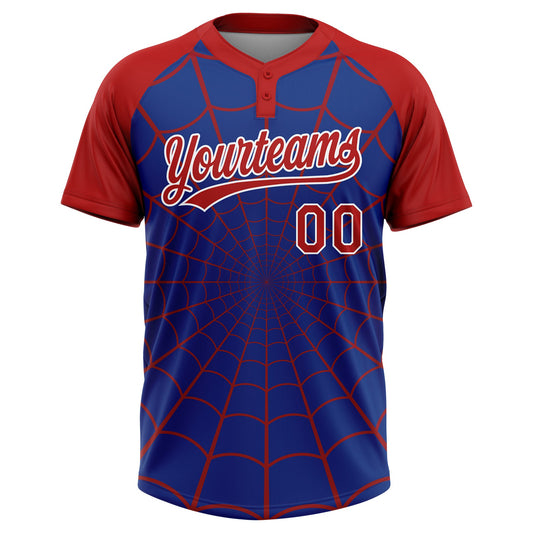 Maxcorners Custom Royal Red-White Spider Web 3D Pattern Design Two-Button Unisex Softball Jersey LM2605
