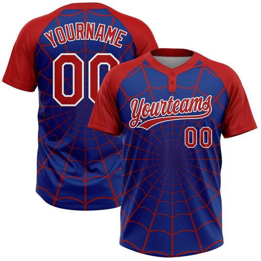 Maxcorners Custom Royal Red-White Spider Web 3D Pattern Design Two-Button Unisex Softball Jersey LM2605