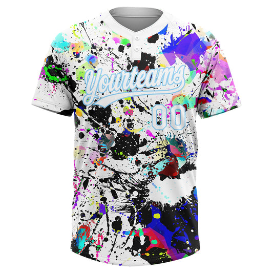 Maxcorners Custom Graffiti Pattern White-Light Blue Splash Two-Button Unisex Softball Jersey LM2605