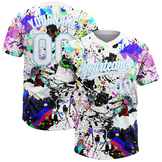 Maxcorners Custom Graffiti Pattern White-Light Blue Splash Two-Button Unisex Softball Jersey LM2605
