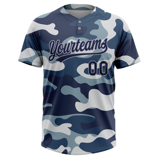 Maxcorners Custom Camo Navy-Gray Salute To Service Two-Button Unisex Softball Jersey LM2605
