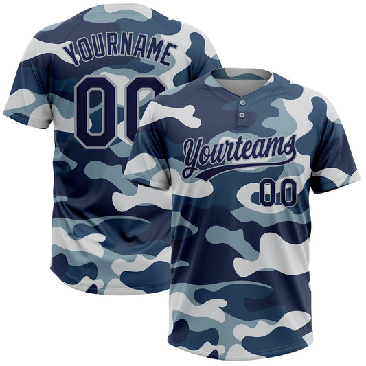 Maxcorners Custom Camo Navy-Gray Salute To Service Two-Button Unisex Softball Jersey LM2605
