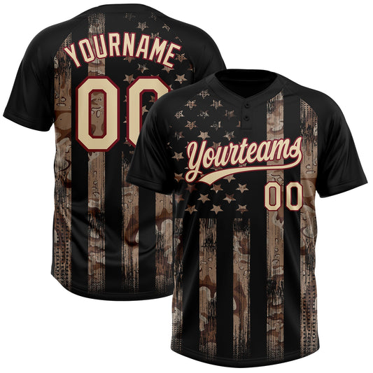 Maxcorners Custom Camo Cream Black-Crimson American Flag Salute To Service Two-Button Unisex Softball Jersey LM2605