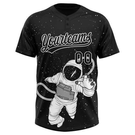 Maxcorners Custom Black White Astronaut 3D Pattern Design Two-Button Unisex Softball Jersey LM2605