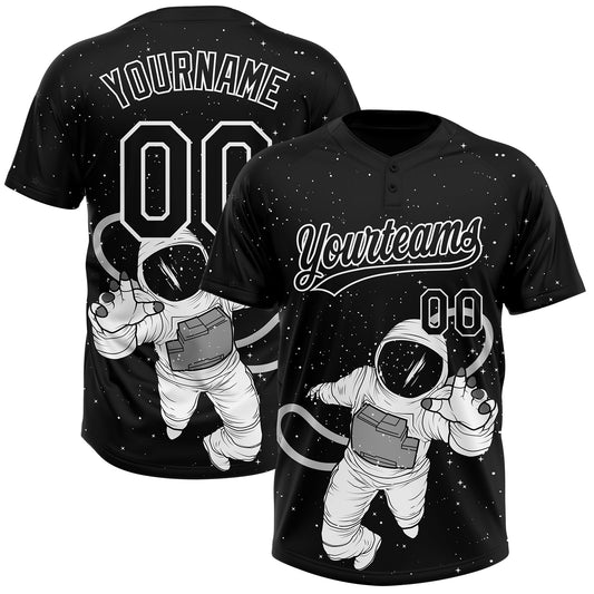 Maxcorners Custom Black White Astronaut 3D Pattern Design Two-Button Unisex Softball Jersey LM2605