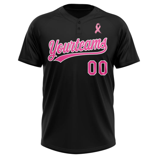 Maxcorners Custom Black Pink-White American Flag With Pink Ribbon Breast Cancer Awareness Month Women Health Care Support Two-Button Unisex Softball Jersey LM2605