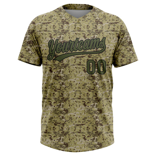 Maxcorners Custom Camo Olive-Black Salute To Service Two-Button Unisex Softball Jersey LM2605
