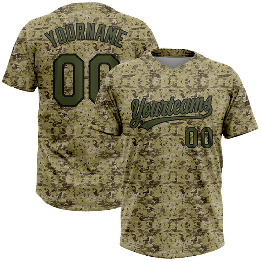 Maxcorners Custom Camo Olive-Black Salute To Service Two-Button Unisex Softball Jersey LM2605