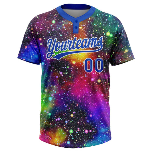 Maxcorners Custom Graffiti Pattern Thunder Blue-White Galaxy Star Two-Button Unisex Softball Jersey LM2605