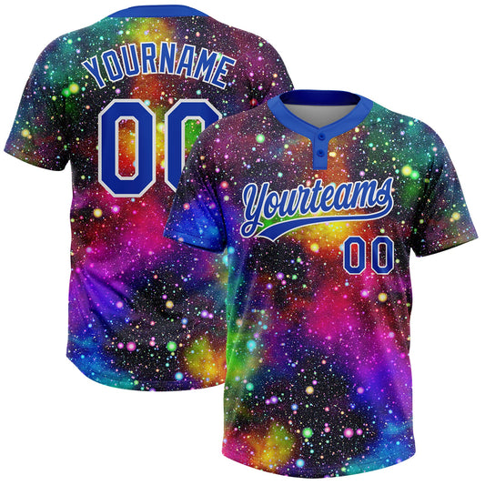 Maxcorners Custom Graffiti Pattern Thunder Blue-White Galaxy Star Two-Button Unisex Softball Jersey LM2605