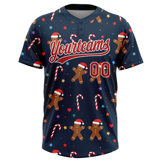 Maxcorners Custom Navy Red-White Christmas 3D Pattern Design Two-Button Unisex Softball Jersey LM2605
