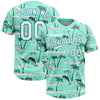 Maxcorners Custom Teal White Hawaii Palm Trees And Dolphin Two-Button Unisex Softball Jersey LM2605