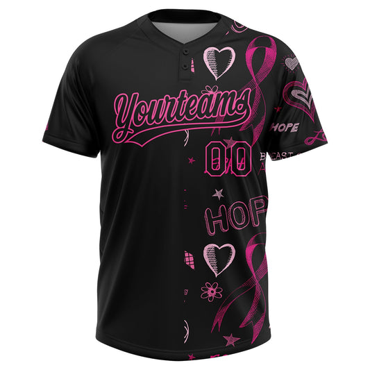 Maxcorners Custom Black Pink Pink Ribbon Breast Cancer Awareness Month Women Health Care Support Two-Button Unisex Softball Jersey LM2605
