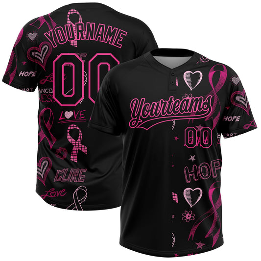 Maxcorners Custom Black Pink Pink Ribbon Breast Cancer Awareness Month Women Health Care Support Two-Button Unisex Softball Jersey LM2605