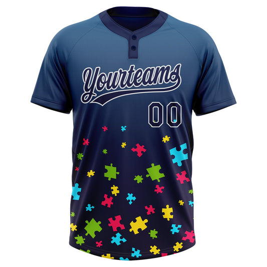 Maxcorners Custom Navy White Puzzle 3D Pattern Design Two-Button Unisex Softball Jersey LM2605