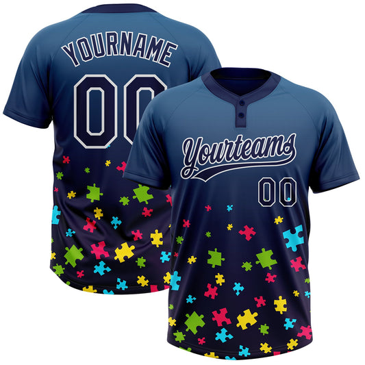 Maxcorners Custom Navy White Puzzle 3D Pattern Design Two-Button Unisex Softball Jersey LM2605