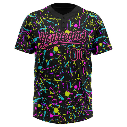 Maxcorners Custom Graffiti Pattern Black-Pink Vibrant Multi-Color Abstract Splatter Two-Button Unisex Softball Jersey LM2605