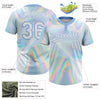 Maxcorners Custom White Light Blue Abstract Trendy Holographic Vaporwave Style 3D Pattern Design Two-Button Unisex Softball Jersey LM2605