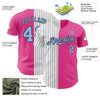 Maxcorners Custom Pink Light Blue-Black Pinstripe Authentic Split Fashion Baseball Jersey LM2605
