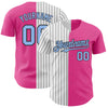 Maxcorners Custom Pink Light Blue-Black Pinstripe Authentic Split Fashion Baseball Jersey LM2605