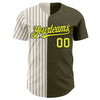Maxcorners Custom Olive Neon Yellow Cream-Black Pinstripe Authentic Split Fashion Salute To Service Baseball Jersey LM2605