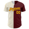 Maxcorners Custom Burgundy White-Gold Pinstripe Authentic Split Fashion Baseball Jersey LM2605