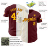 Maxcorners Custom Burgundy White-Gold Pinstripe Authentic Split Fashion Baseball Jersey LM2605