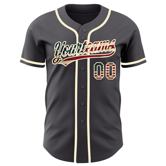 Maxcorners Custom Burgundy Vintage USA Flag-Cream Premium Baseball Jersey LM0210