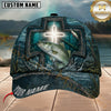 Maxcorners Fishing Glowing Cross Barbed Wire Teal Water Customized Name 3D Cap