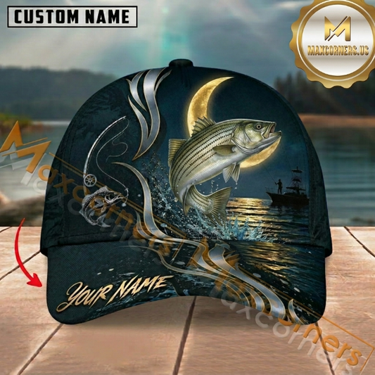 Maxcorners Moonlight Splash Design Custom Name Fishing Cap