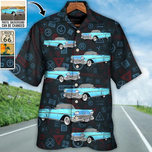 Route 66 Car Racing Car Lover Custom Photo - Hawaiian Shirt - Personalized Photo Gifts for Men (3)