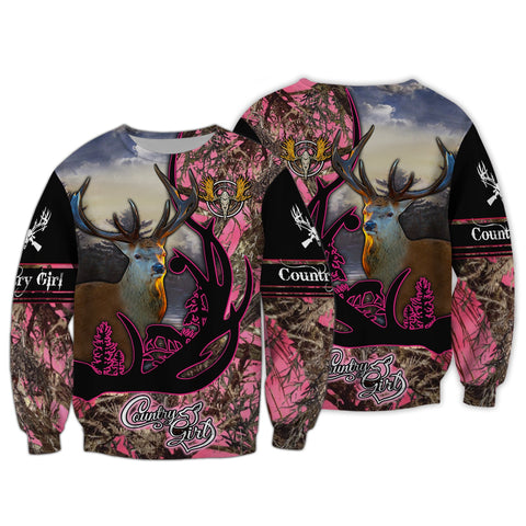 Maxcorners Deer Hunting Country Girl Pink Style Shirt 3D All Over Printed Clothes