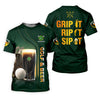 Maxcorners Grip It Rip It Sip It Golf And Beer St Patrick's Day Green Golf Tops For Men, Golf Shirts For Men