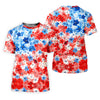 Maxcorners Patriotic Floral Golf Shirt, Red White Blue Blossom Pattern, Golf Shirt For Women LM1507