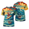 Maxcorners Tropical Surfing Santa Sunset Christmas Golf Shirt, Women's Golf Tops, Hawaiian Golf Shirt LM1507