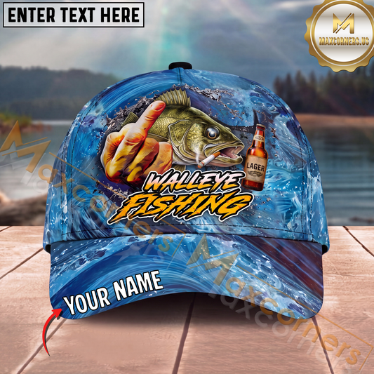 Maxcorners Fishing Funny Beer Lover Personalized Name 3D Cap (12 Fish Species)