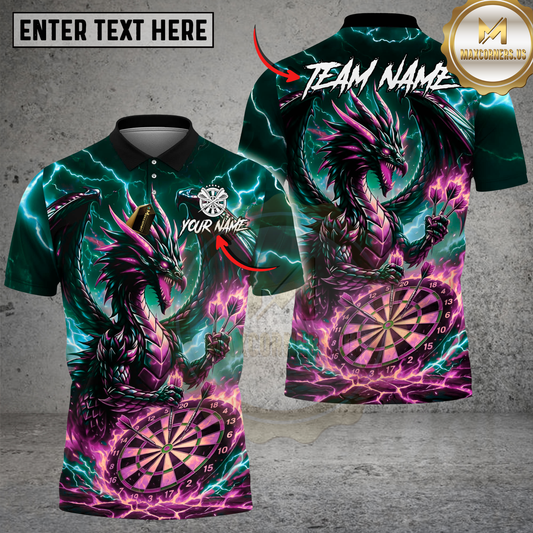 Maxcorners Darts Storm Dragon Lightning Fury Multicolor Options Personalized Name, Team Name 3D Shirt (4 Colors)