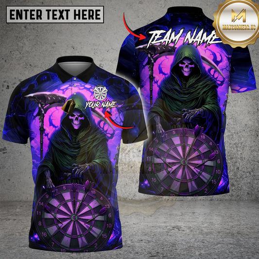 Maxcorners Darts Grim Reaper Purple Dartboard Multicolor Options Personalized Name, Team Name 3D Shirt (4 Colors)