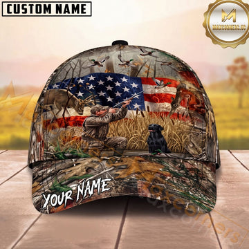Maxcorners American Hunting Deer Duck Hunter Patriotic Camo Personalized Name Unisex 3D Cap