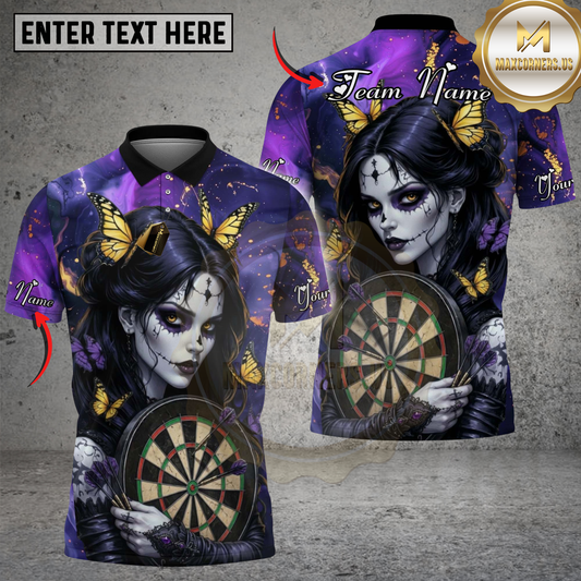 Maxcorners Darts Gothic Butterfly Girl Multicolor Options Personalized Name, Team Name 3D Shirt (4 Colors)