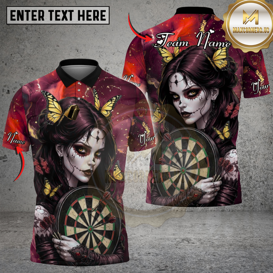 Maxcorners Darts Gothic Butterfly Girl Multicolor Options Personalized Name, Team Name 3D Shirt (4 Colors)