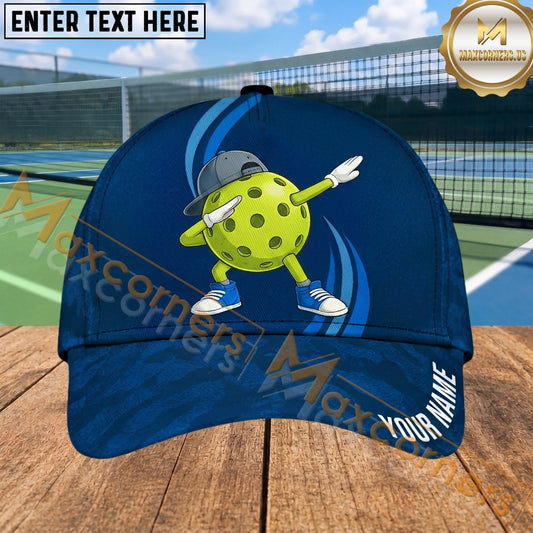 Maxcorners Pickleball Cap Dabbing Ball Character Blue Sport Design Personalized Name 3D Cap