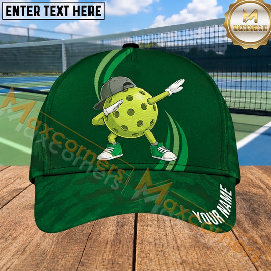 Maxcorners Pickleball Cap Dabbing Ball Character Blue Sport Design Personalized Name 3D Cap